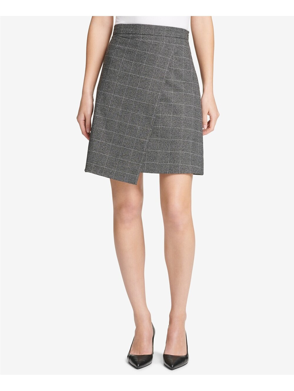 DKNY Womens Grid Asymmetric Crossover Skirt Size 8